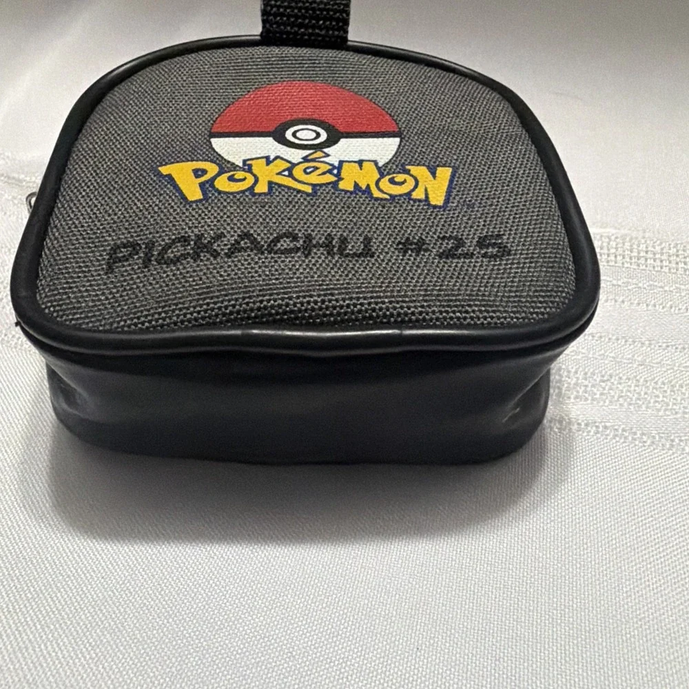 Pokemon Pikachu #25 Mini Clip-On Pouch Gray Embroidered Small Travel Bag
